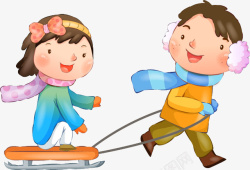 小孩滑雪冰车冬天素材