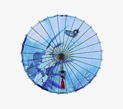 蓝色油纸伞复古油纸伞高清图片
