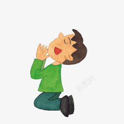 仰头祷告卡通紧闭双眼仰天祷告的男孩高清图片