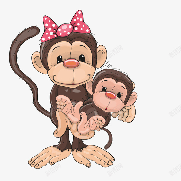 卡通幸福的猴子妈妈矢量图ai免抠素材_新图网 https://ixintu.com 卡通 可爱 幸福 手绘 水彩 猴子妈妈抱着小猴子 矢量图 蝴蝶结