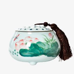 陶瓷醒茶罐龙泉青瓷手绘陶瓷茶叶罐高清图片