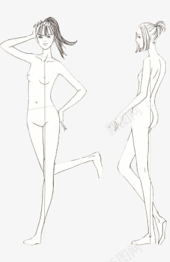 人体女生服装模特线稿图标图标