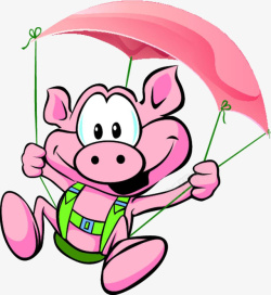 渴望飞翔的猪撑着降落伞飞翔的小猪高清图片