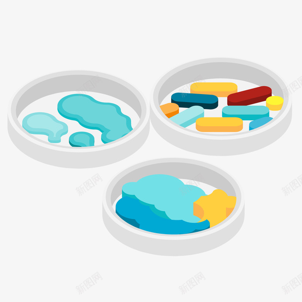 三个手绘的培养皿png免抠素材_新图网 https://ixintu.com 化学 培养皿 扁平化 手绘 生物学 病菌 研究 细胞培养皿 细菌