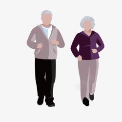 老年人锻炼跑步的老年夫妻简图高清图片