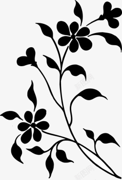 黑白书插图装饰插图树枝叶与花朵图标高清图片