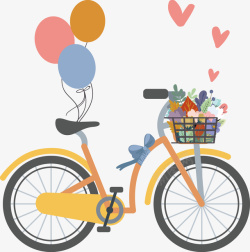 自行车春游小清新有花篮的自行车插画素高清图片