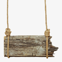 旧纹理朽木断裂用绳子挂着的木板实物高清图片