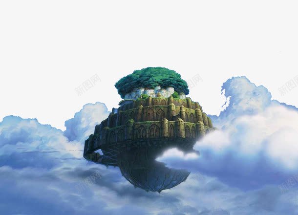 悬浮岛上的森林城堡png免抠素材_新图网 https://ixintu.com 卡通 城堡 小岛屿 岛屿 悬浮 悬浮岛卡通 插图 森林 海报 绿色