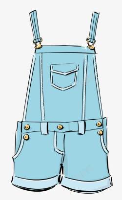 蓝色的裤子手绘背带裤高清图片