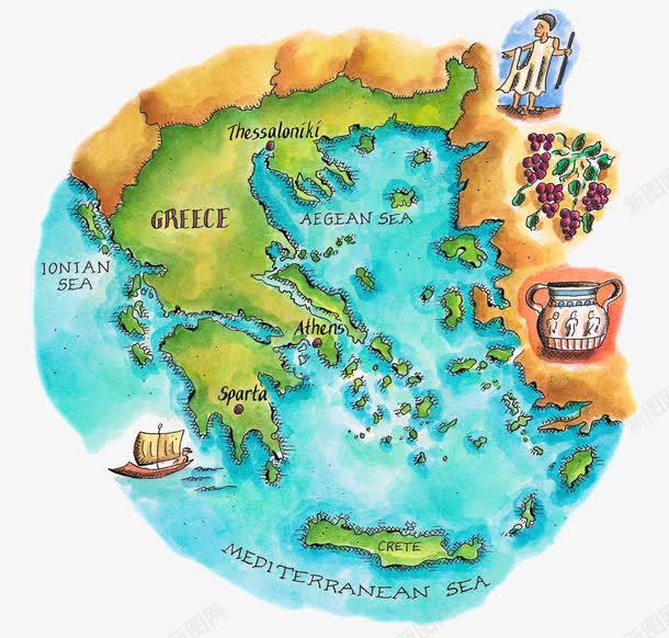 古代希腊地图png免抠素材_新图网 https://ixintu.com 古代地图 古希腊 大陆板块 绘画