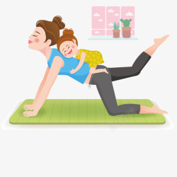 肌肉女做瑜伽的母女亲子插画矢量图高清图片