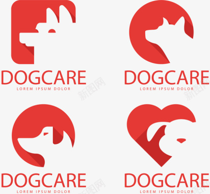 4款红色宠物狗标志矢量图图标图标