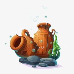 海底大探险卡通水里的古董陶罐矢量图高清图片