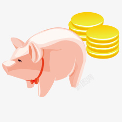 零花钱小猪存钱罐和硬币简图高清图片