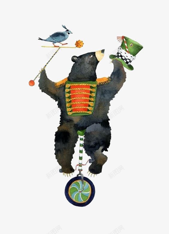 黑熊png免抠素材_新图网 https://ixintu.com 动物 卡通黑熊 小鸟 手绘黑熊 杂耍 马戏团 鹦鹉
