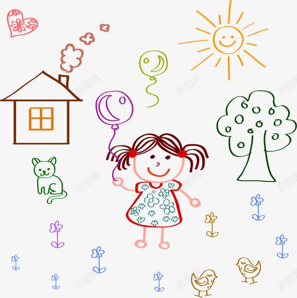 小房子儿童画png免抠素材_新图网 https://ixintu.com 儿童教育 儿童画 我的家 矢量素材 简笔画 简笔画五官素材
