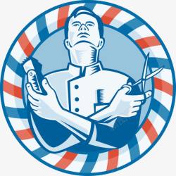 理发店logo蓝色复古理发店标志图标高清图片