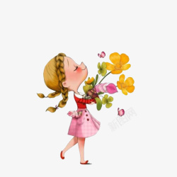 拿花的女孩抱着花束走路的女孩高清图片