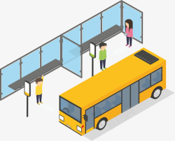 公交站等车黄色公交车站等车的人矢量图高清图片
