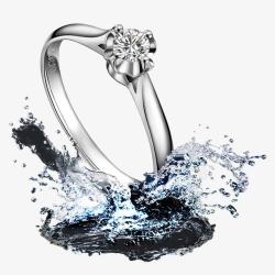 银色钻石戒指水珠上的戒指高清图片