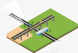 大河中的高架桥公路交通岗亭收费站矢量图高清图片