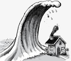 天灾自然灾害手绘插图洪灾海啸高清图片