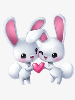 Q版粉色水母两只小兔子高清图片