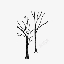 光秃秃的树枝简笔手绘枯树高清图片