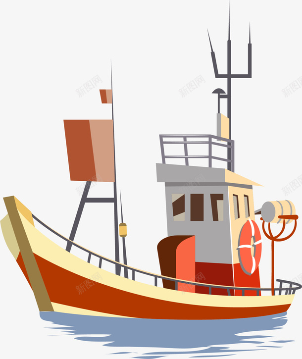 橙色立体大海轮船png免抠素材_新图网 https://ixintu.com 大船 海洋 海船 渔船 立体渔船 装饰图案 轮船