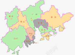 珠江三角彩绘平面风格珠江三角洲地图装饰高清图片