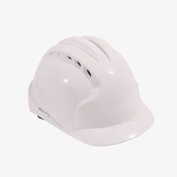 工地佩戴安全帽白色工地施工安全帽高清图片