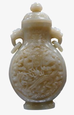 雕刻玉石貔貅清代白玉正面龙扁瓶高清图片