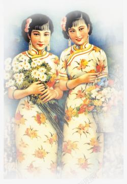 中国女人复古人物插图民国穿旗袍的女人高清图片