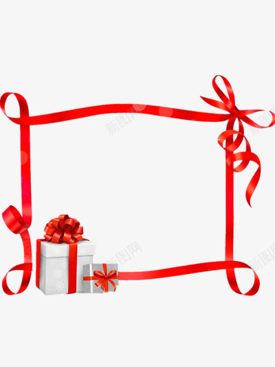 礼物盒边框png免抠素材_新图网 https://ixintu.com 丝带 丝带边框 礼物盒 红色丝带 边框素材