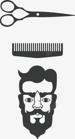 男人头理发剪刀梳子和男人头高清图片