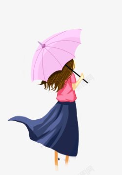 撑伞的少女卡通唯美少女背影插画高清图片