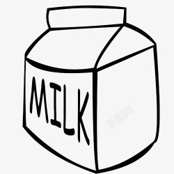 黑白简笔牛奶盒手绘牛奶盒简笔画图标高清图片