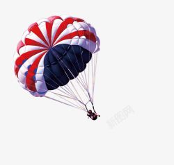 摄影手绘蓝色红色白色的降落伞素材