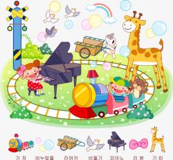 钢琴玩具卡通玩具小火车矢量图高清图片
