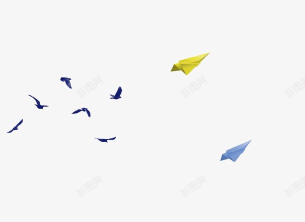 纸飞机png免抠素材_新图网 https://ixintu.com 天空 海边 装饰 鸟 黄蓝