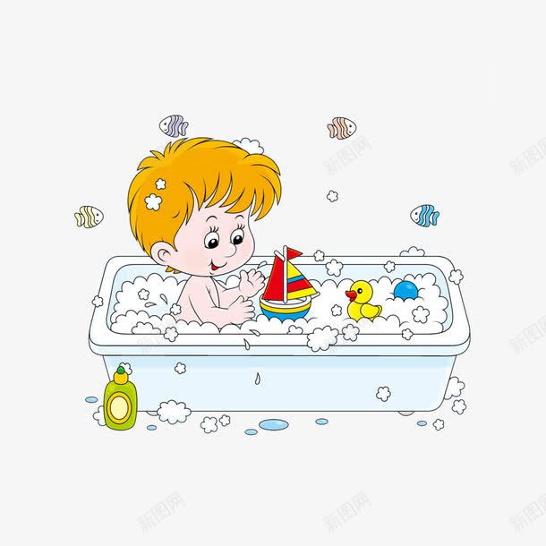 浴缸里的宝宝png免抠素材_新图网 https://ixintu.com 卡通 手绘 泡泡 洗澡 趴在浴缸边