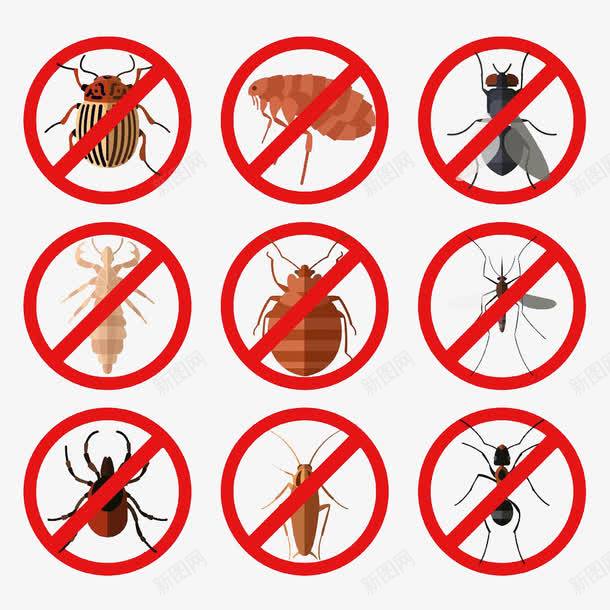 杀害虫的红色标志图标png_新图网 https://ixintu.com 卡通 昆虫 杀害虫 杀虫 标志 消灭蚊子 灭虫 禁止 除虫