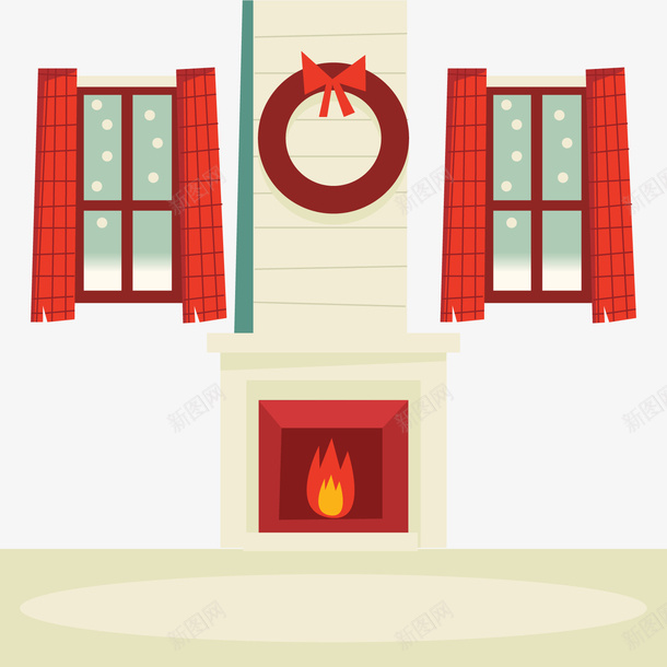 卡通红色壁炉png免抠素材_新图网 https://ixintu.com 卡通 壁炉 室内壁炉 火炉 窗户 红色窗帘 背景装饰