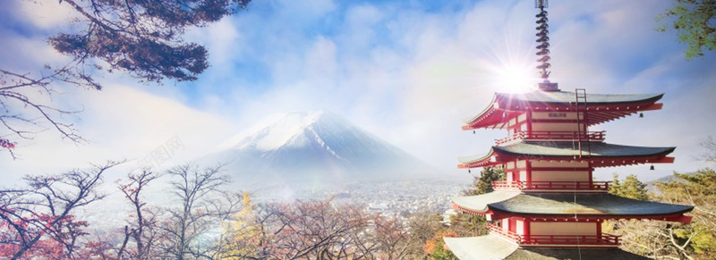 日本小亭富士山背景海报背景