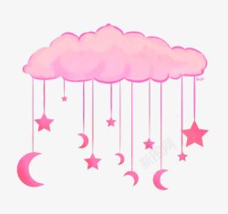 少女粉红云朵星月高清图片