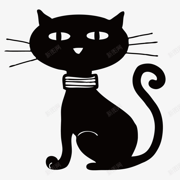 黑色圆弧小猫元素矢量图图标ai_新图网 https://ixintu.com 创意 动物 可爱 圆弧 小猫 尾巴 胡须 黑色 矢量图