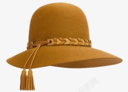 平沿帽帽棕黄色宽沿流苏毛呢帽高清图片