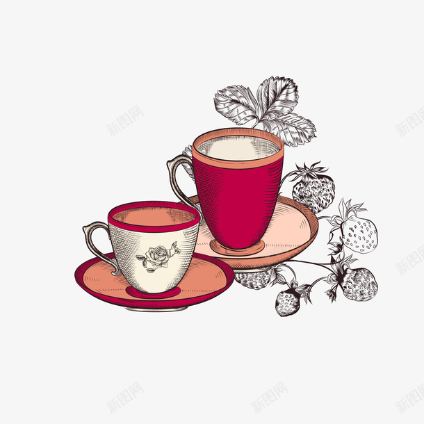 古典风格英式红茶png免抠素材_新图网 https://ixintu.com 下午茶 古典 复古 红色 红茶 红茶文化 英式 英式红茶 茶杯 茶碟