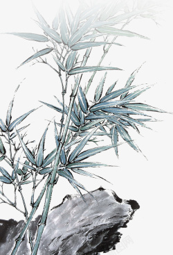 竹子上的黑线图片水墨风的石头上的绿竹子高清图片